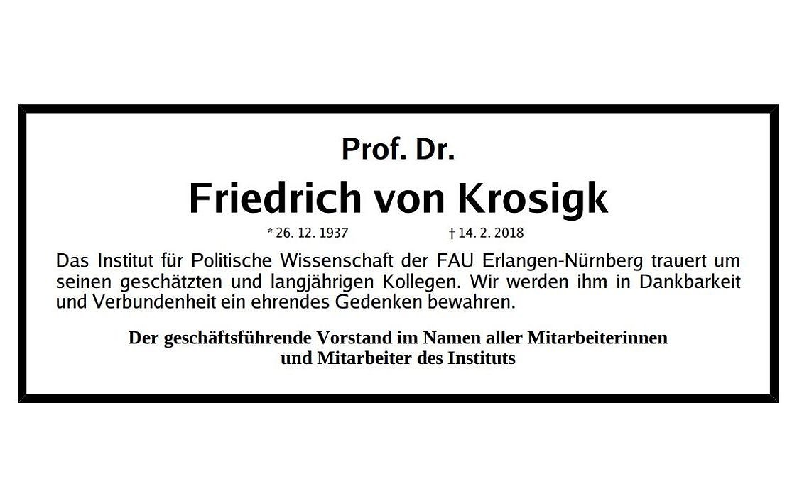 Zum Artikel "Das Institut trauert um Prof. Dr. Friedrich von Krosigk"