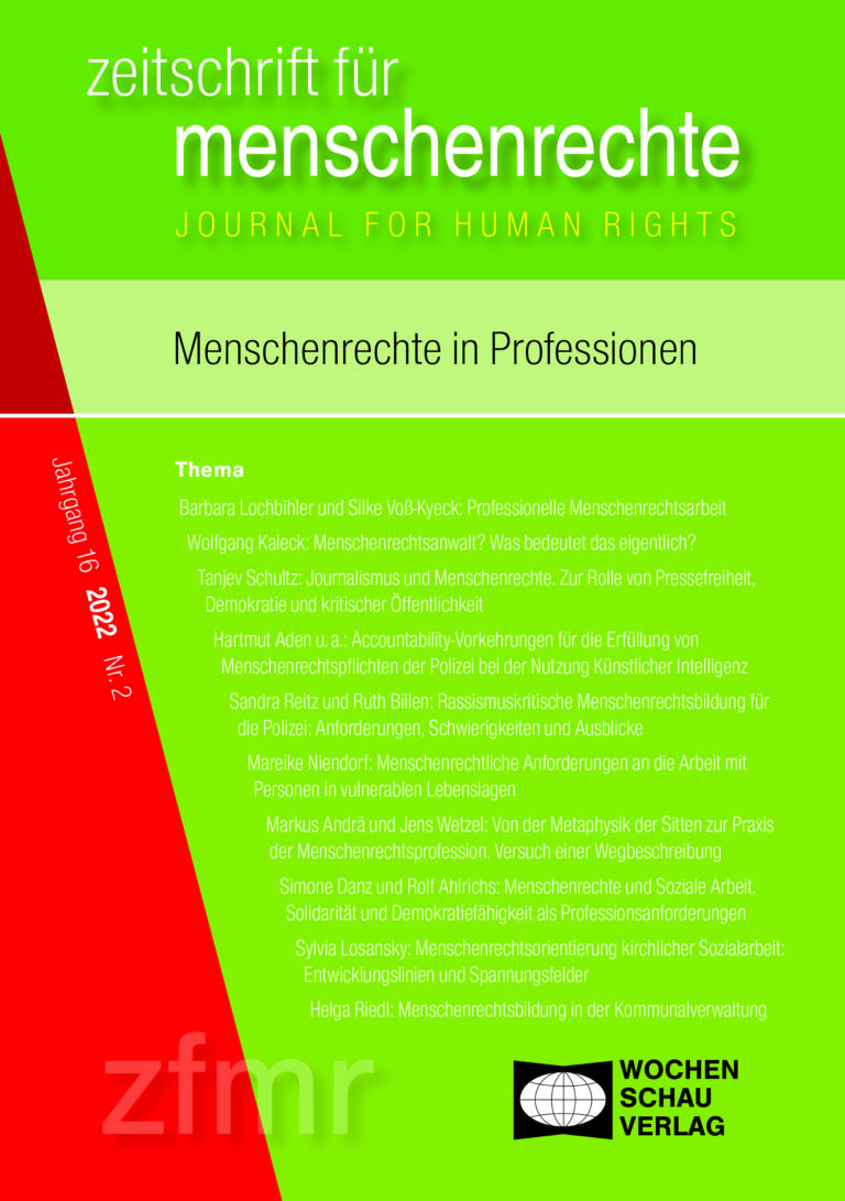 Neue Ausgabe der Zeitschrift für Menschenrechte (zfmr): Menschenrechte in Professionen