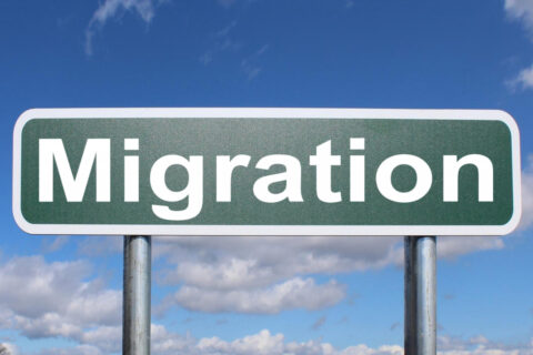 Schild mit Aufschrift Migration