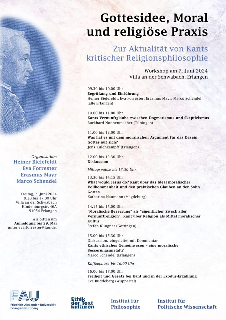 Workshop „Gottesidee, Moral und religiöse Praxis. Zur Aktualität von Kants kritischer Religionsphilosophie“ am 7. Juni 2024