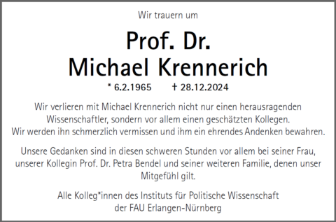Zum Artikel "Wir trauern um Prof. Dr. Michael Krennerich"