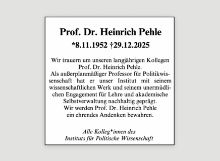 Zum Artikel "Das Institut trauert um Prof. Dr. Heinrich Pehle (1952-2025)"