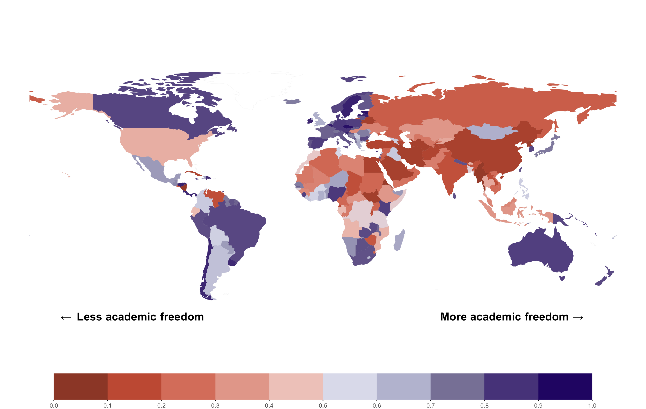 Weltkarte des Wissenschaftsfreiheitsindex 2025